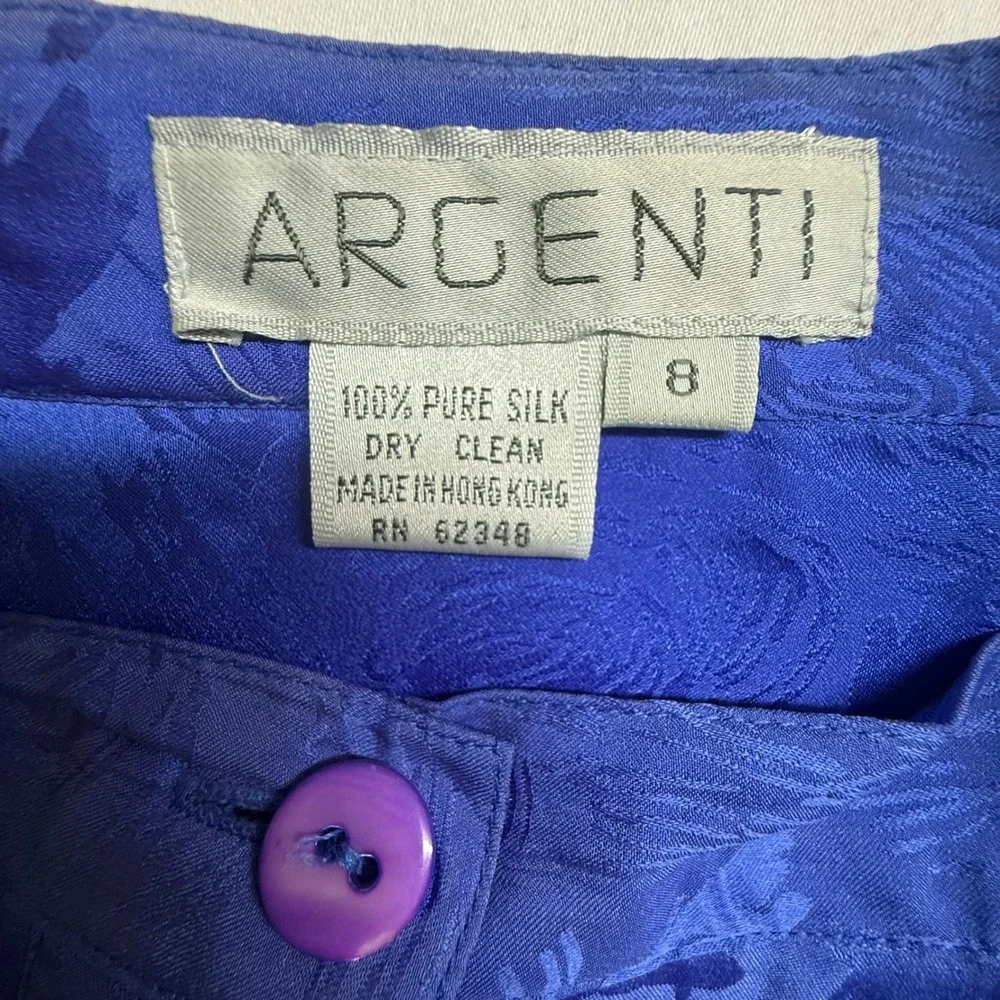 Vintage Argenti Silk Skirt 8 Cobalt Blue Jacquard Pleated Button Front Midi